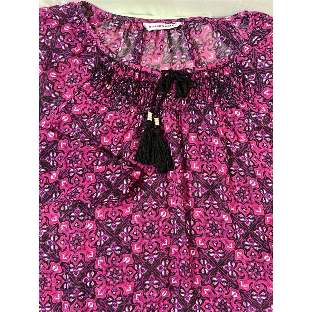 ALLISON DALEY Blouse Purple Sheer Tassel Whimsical Flowy‎